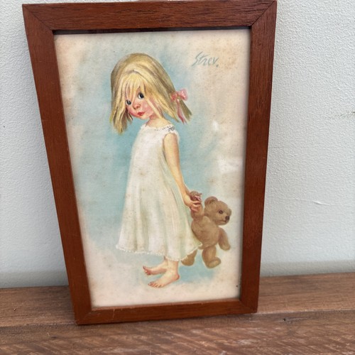 Vtg kitsch framed big eye - eye, girl