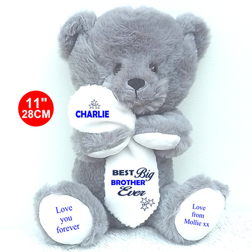 Personalised grey teddy bear - personalised,